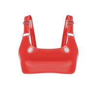 Combi Sexy Soutien-Gorge Sexy en Cuir Brillant avec Bretelles réglables Body String pour (Red, M)