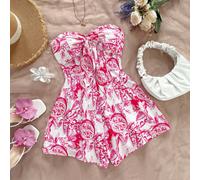 Combi-short femme d'été, imprimé aquarelle de fruits, avec torsion devant et dos ajustable, ample, tenue de fête/sortie décontractée, pour vacances, plage, croisière, carnaval, resort L,M,S,XL,XS,XXL,