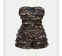 Combi-short mini à volants imprimé léopard sur tout le corps pour femmes grande taille, style Harajuku Y2K 0XL,1XL,2XL,3XL,4XLUnicolore,Tout Imprimé,Motif texturéÉtoffe