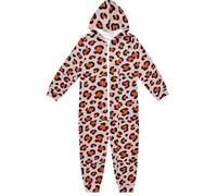 Combinaison 1 pièce en polaire avec fermeture éclair à capuche imprimé léopard rouge saumon Cosplay Pyjama pour enfant Vêtements de maison 5-14 ans Pyjama mono para ninos, Saumon rouge imprimé léopard