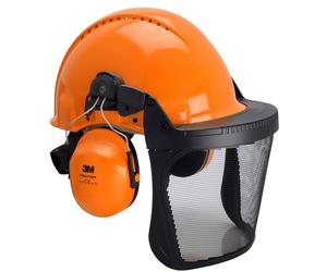 Combinaison 3M pour la sylviculture, casque de protection G3000 en orange, coquilles antibruit H31, support FH1 et visière filet 5C, G3000NOR31FH15C x1 morceau