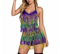 Combinaison à franges avec paillettes pour femme, dos nu, idéale pour les soirées, les spectacles sur scène, un véritable accroche-regard, parfait pour la danse., multicolore, M