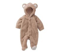 Combinaison à Manches Longues pour bébé, Combinaison à Capuche en Molleton de Corail en Forme D'ours de Dessin animé Mignon pour L'automne et L'hiver (Brun)