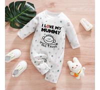 Combinaison à manches longues pour bébé garçon avec imprimé pois et texte "J'aime Maman", automne 6-9M,9-12M,12-18M,1-3M,3-6MAnimal,Cartoon,Géométrique,LettresÉtoffe