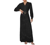 Combinaison à Sequins pour Femme VERWIN - Manches Longues - Brillante - Col en V - Ceinture - Pantalon Large - Ensemble de Soirée de Fête, Noir , XL
