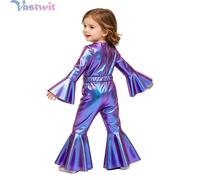 Combinaison à volants métalliques pour bébés filles, style hip-hop, avec manches évasées, pantalon pattes d'éléphant et ceinture élastique à nœud Gold