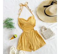 Combinaison ample à jambes larges pour femmes avec décolleté plongeant, nœud papillon noué, cou drapé et taille creuse. Convient pour les fêtes, le thé de l'après-midi et les vacances en ville L,M,S,X