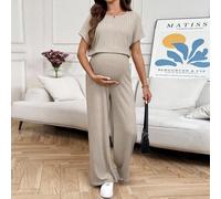 Combinaison ample à manches chauve-souris, col rond, couleur unie pour femmes enceintes L,M,S,XL,XXLUnicoloreTissu tricoté