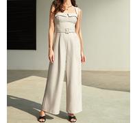 Combinaison ample et décontractée pour femmes, de couleur unie, avec ceinture. Tenue élégante pour le travail, les sorties décontractées, le bureau, l'enseignement, la plage et les vacances L,M,S,XL,X