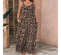 Combinaison ample léopard vintage à fines bretelles avec dos noué, idéale pour les grandes tailles. Tenue parfaite pour les vacances printanières/estivales, les sorties entre amis, les pique-niques en