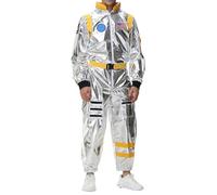 Combinaison Astronaute Pilote Carnaval Homme Combinaison Thème Espace Science-Fiction Fête Costume Une Pièce Effet Métallique Déguisement Vêtement de Performance Scénique Détaillé Unisexe