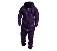 Combinaison athlétique pour homme avec capuche - Combinaison à capuche - Fermeture éclair intégrale - Combinaison de sport à manches longues - Couleur unie - Survêtement d'hiver chaud - Confortable