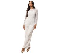 Combinaison avec pantalon coupe droite.Dotée de deux poches latérales.Modèle avec buste et manches en dentelle.Fermeture par un zip S