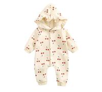 Combinaison Bebe 0-3 Ans Automne Hiver Cerises Fruit Mignon Pyjama Enfant Doux Sport vêtements bébé Fille à Manches Longues grenouillère Non Pieds Loungewear (Beige, 0-6 Months)
