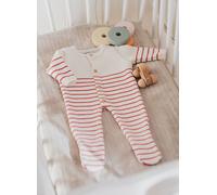 Combinaison Bébé À Pieds - Collection «petits Marins» Ecru Rayé Rouge Basque 0/1M(50/54)