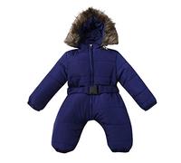 Combinaison Bebe Enfant Hiver Chaud Fermeture Manches Longues Jumpsuit Barboteuse avec Gants Étanche Couleur Unie Nouveau-Né 0-12 Mois Déguisement Tenues