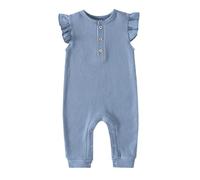 combinaison bebe fille 0-12 mois ete barboteuse bebe fille naissance volants sans manches body bebe fille uni respirant pyjama bebe fille leger doux vetement bebe fille nouveau né (Blue, 6-9 mois)