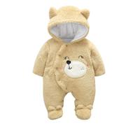 Combinaison Bebe Fille 0-12 Mois Hiver Chaud Ours Grenouillere Bebe Garcon Polaire Epais avec Capuche Pyjama Bebe Fille avec Pieds Manteau Vetement Bebe Fille Naissance Animal (Khaki, 9-12 Mois)