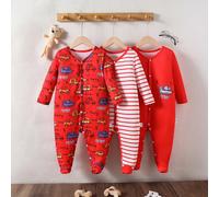 Combinaison bébé fille imprimé voiture de dessin animé, couleur unie rayée 6-9M,9-12M,12-18M,18-24M,1-3M,3-6Mgraphique,Lettres,RayéÉtoffe