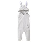 Combinaison Bebe Fille Oreilles Lapin Zippe Capuche sans Manches Tenue Une Piece Couleur Unie Nouveau Ne(GY1, 18-24 Months)