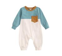 combinaison bebe garcon 0-24 mois manche longue bicolore pyjama bebe garcon naissance leger doux vetement bebe fille automne blocs de couleurs barboteuse combinaison printemps (Blue, 6-12 mois)