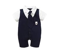 combinaison bebe garcon ete 0-18 mois gentleman costume bebe garcon mariage bapteme avec cravate barboteuse bebe garçon manche courte body vetement bebe garçon tenue naissance (Dark Blue, 3-6 mois)