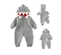 Combinaison Bebe Garcon Requin 3D avec Capuche Body Manche Longue Bebe Ouverture Devant Zippe Poches Vetement Bebe Fille Naissance Automne Barboteuse Printemps Dessin animé (Grey, 18-24 Mois)