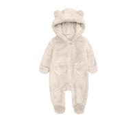 Combinaison Bebe Hiver Polaire Chaude Combinaison Bébé à Capuche avec Oreilles d'ours et Petite Poche en Forme de Cœur Manches Longues Pyjama de Neige Une Pièce pour 0-12 Mois (Beige, 3-6 Months)