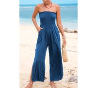 Combinaison bleue tissée col droit Bleu L