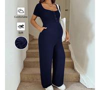 Combinaison casual à boutons devant et taille nouée pour femmes enceintes L,M,S,XL,XS,XXL,XXS,XXXL,XXXXLUnicoloreTissu tricoté