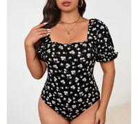 Combinaison casual à imprimé aléatoire dans le style Bridgerton pour femmes grandes tailles, pour l'été 0XL,1XL,2XL,3XL,4XL,5XLFloral,Plantes,imprimé floral,Tout ImpriméTissu tricoté