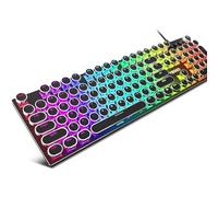 Combinaison clavier et souris mécanique pour jeu machine à écrire, clavier filaire rétroéclairé RVB arc-en-ciel avec interrupteurs bleus, touches rondes, bouton de contrôle multimédia pour
