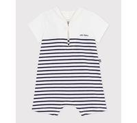 Combinaison courte bébé en coton rayée et col vareuse Petit Bateau - blanc - Taille 6 mois 6M bleu/bleu
