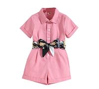 Combinaison Courte Ete Enfant Fille Fluide 3-7 ans Habillée Salopette Combishort Fille Chic Et Elegant Manche Courte Ample Pas Cher Confortable Mignon Casual Vacances Rompers (3-4 ans, Rose)