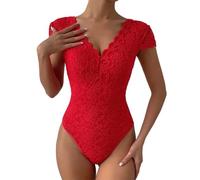 Combinaison Cuir Rouge Femme, Combinaison Latex Intégrale Femme, Combinaison Dos Nu Transparente, Col En V Décontracté, Manches Courtes, Tenue De Tous Les Jours Bodysuit Pour Discothèque Pôle