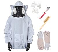 Combinaison d'apiculture avec voile, kit d'outils d'apiculture, lot de 5 outils d'apiculture - Comprend veste, gants, brosse à ruche, attrape-ruche, crochet en J
