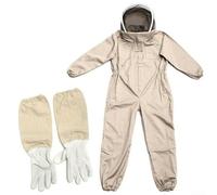 Combinaison d'apiculture unisexe avec capuche amovible et gants en peau de mouton | Vêtements de protection en coton respirant pour apiculteurs | Taille élastique avec