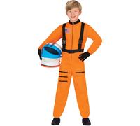 Combinaison d'astronaute Enfants Espace Aventure Costume Orange Casque Univers Tenue d'explorateur Carnaval Costume de jeu, Taille : 128/134 Couleur : Orange