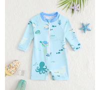 Combinaison de bain une pièce à manches longues pour bébé garçon, imprimé mignon du monde sous-marin avec protection UV 6-9M,9-12M,12-18M,18-24M,2-3YAnimal,Cartoon,PlantesÉtoffe