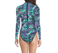 Combinaison de Bain Une Pièce Femme Manches Longues Printemps Été Imprimé Numérique 3D Motif Écailles de Poisson Design Réaliste et Tendance pour Piscine Plage ou Vacances