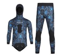Combinaison de Chasse sous-Marine en Néoprène 5MM avec Cagoule, 2 Pièces Manches Longues, Camouflage Intégral pour la Plongée en Apnée dans l'eau Froide,Bleu,S