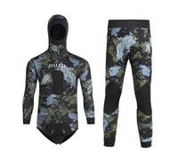 Combinaison de Chasse sous-Marine en Néoprène 5MM avec Cagoule, 2 Pièces Manches Longues, Camouflage Intégral pour la Plongée en Apnée dans l'eau Froide,Vert,XXL