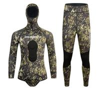 Combinaison De Chasse sous-Marine en Néoprène De 1,5 Mm avec Cagoule, Combinaison De Plongée Camouflage en Deux Pièces pour La Chasse sous-Marine Et La Plongée en Eau Fraîche,M