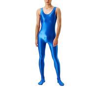 Combinaison de compression pour homme - Effet mouillé - T-shirt de compression Rashguard - Manches longues - En latex - Avec pantalon de compression - Pour le fitness, la gym, le yoga, T bleu., M