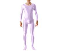 Combinaison de compression pour homme - Maillot de compression - Rashguard - Manches longues - En latex - Avec pantalon de compression - Survêtement de fitness - Pour la gym, le yoga, lilas, XL