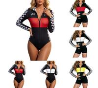 Combinaison de course pour femme - Demi-fermeture éclair - Manches longues - Col roulé - Fermeture éclair - Pour Halloween - Nuits talladega sexy - Costume de pilote de voiture - Vêtement gainant