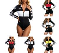 Combinaison de course pour femme - Demi-fermeture éclair - Manches longues - Col roulé - Fermeture éclair - Pour Halloween - Nuits talladega sexy - Costume de pilote de voiture - Vêtement gainant