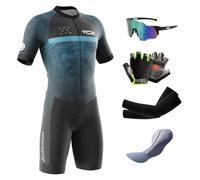Combinaison de Cyclisme pour Homme -Triathlon Tri Costume - Combinaison de Triathlon à Manches Courtes pour entraînement à vélo, Course à Pied,Natation (Typ-15,M)