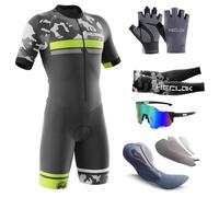 Combinaison de Cyclisme rembourrée pour Homme，Cyclisme Body，Homme Pro Trifonction Manches Courtes Sports de Plein Air Vêtements de Triathlon, pour Course À Pied, Natation