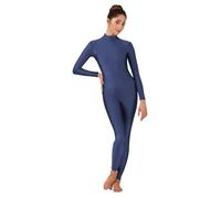 Combinaison de danse à manches longues en élasthanne for femme, combinaison ballet élégante une seule pièce for adulte Pour Femme(Dark blue,XL)